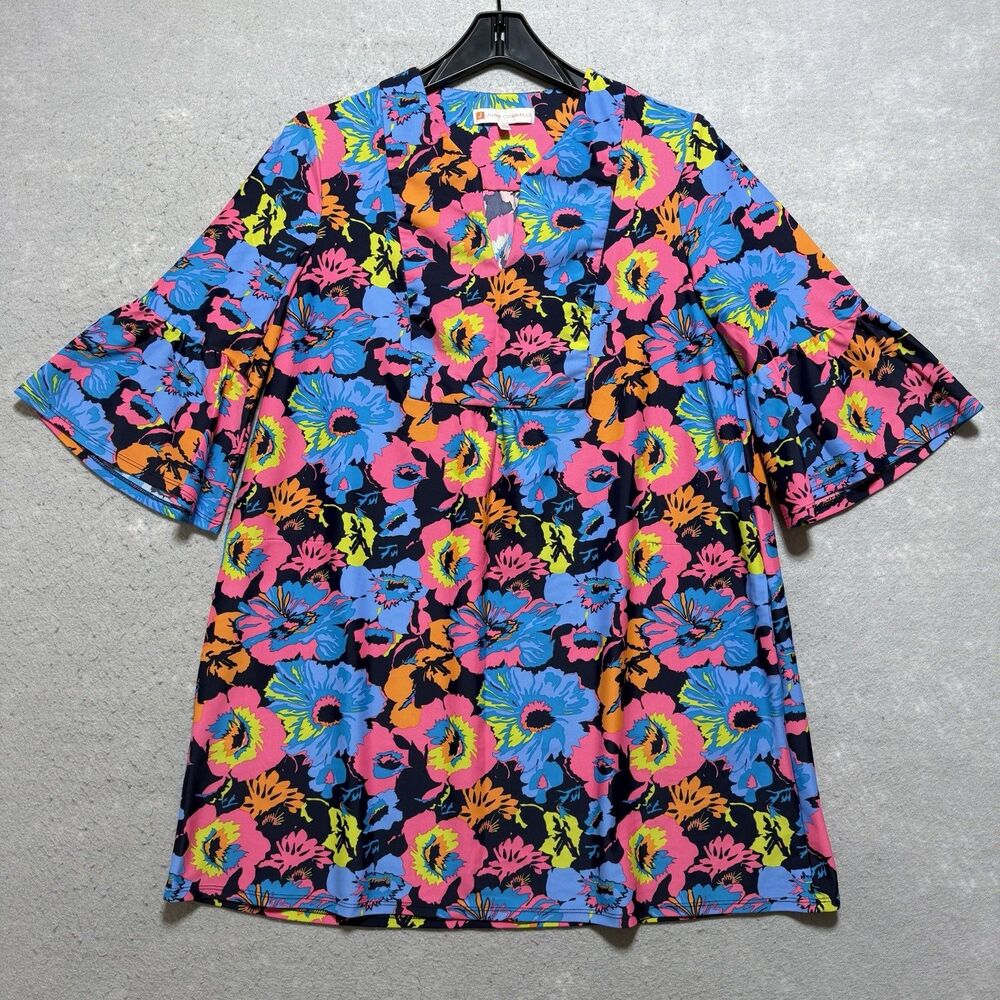 Jude Connally Shift Dress Women’s S Small Blue Vibrant Floral Bell Sleeve